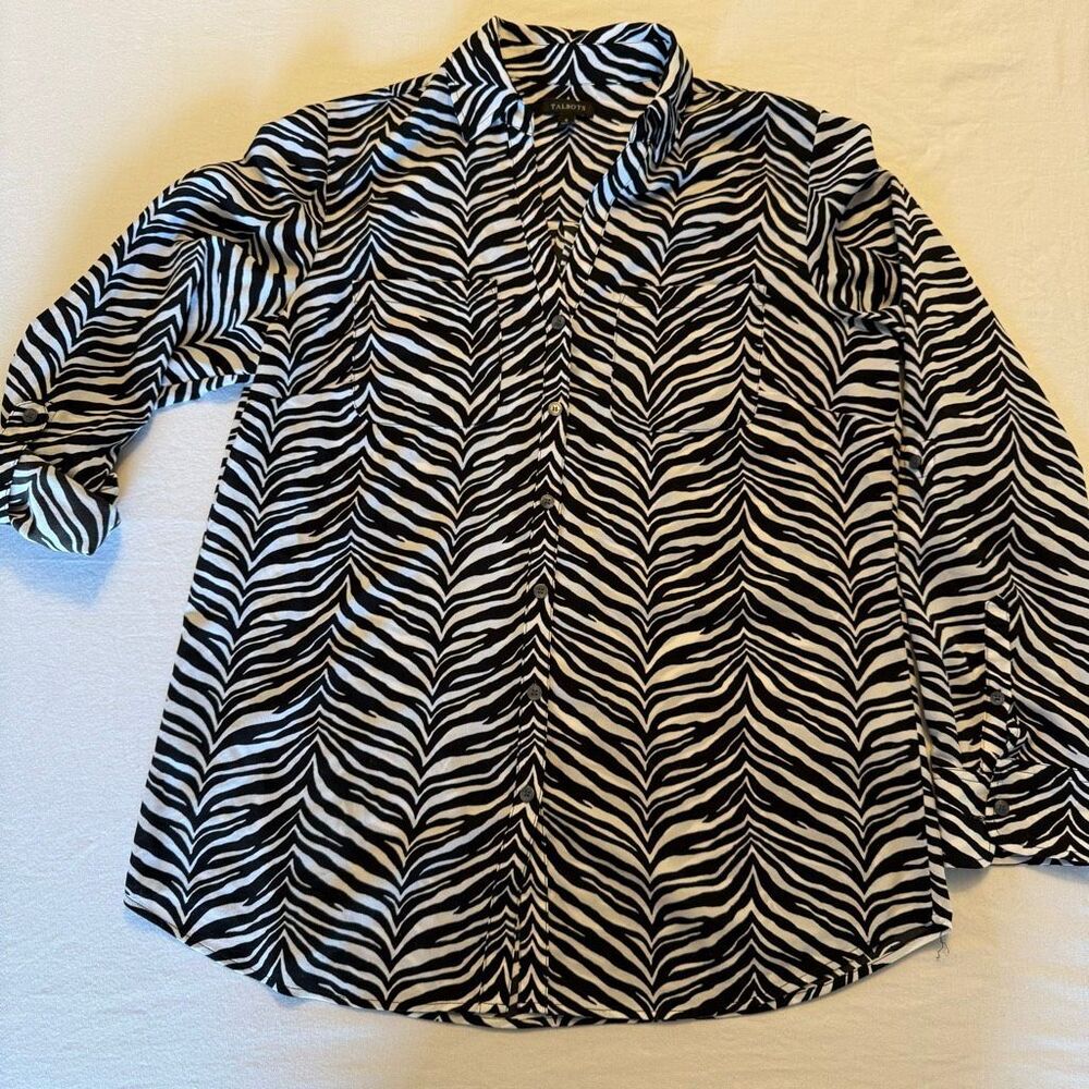 Talbots | Zebra Print Blouse | Size 6 | Roll Tab Sleeve | Black White | Lightwei